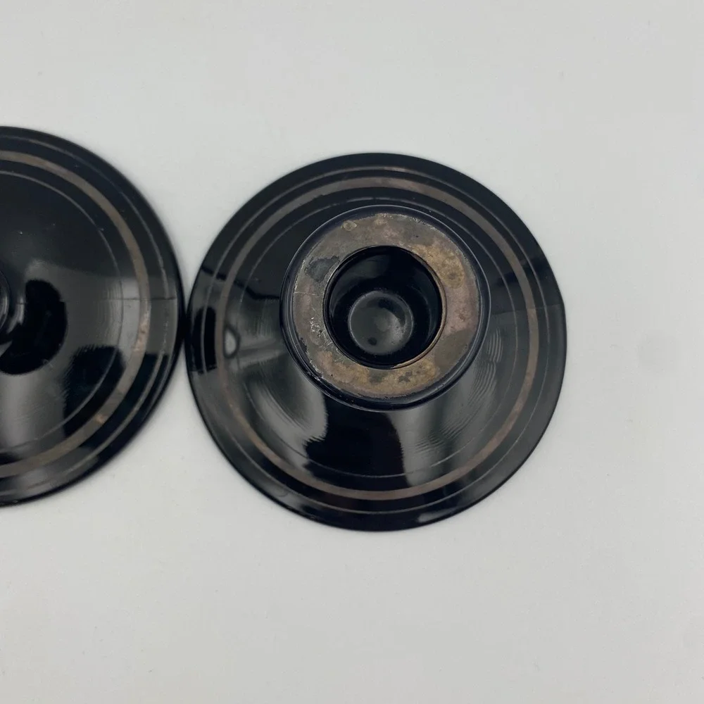 Vintage 1930s Art Deco‎ Black Amethyst Glass Taper Candlestick Holders Set of 2